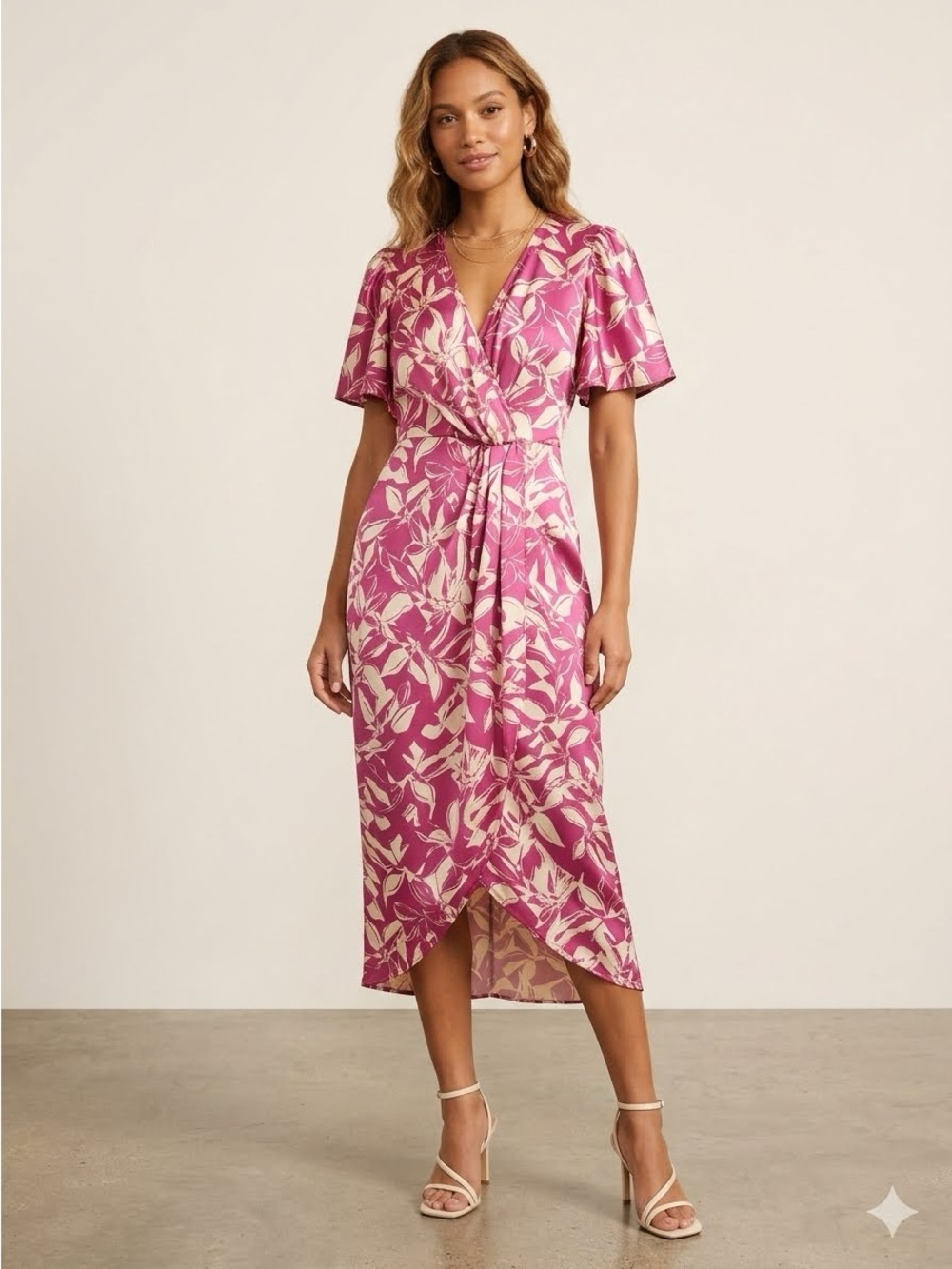 Chelsea28 Fuchsia Floral Wrap Midi Dress